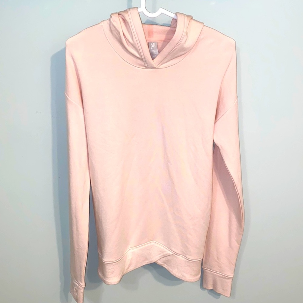 Athleta Girl super soft sweatshirt XXL/16, pale pink with hood and thumb holes
